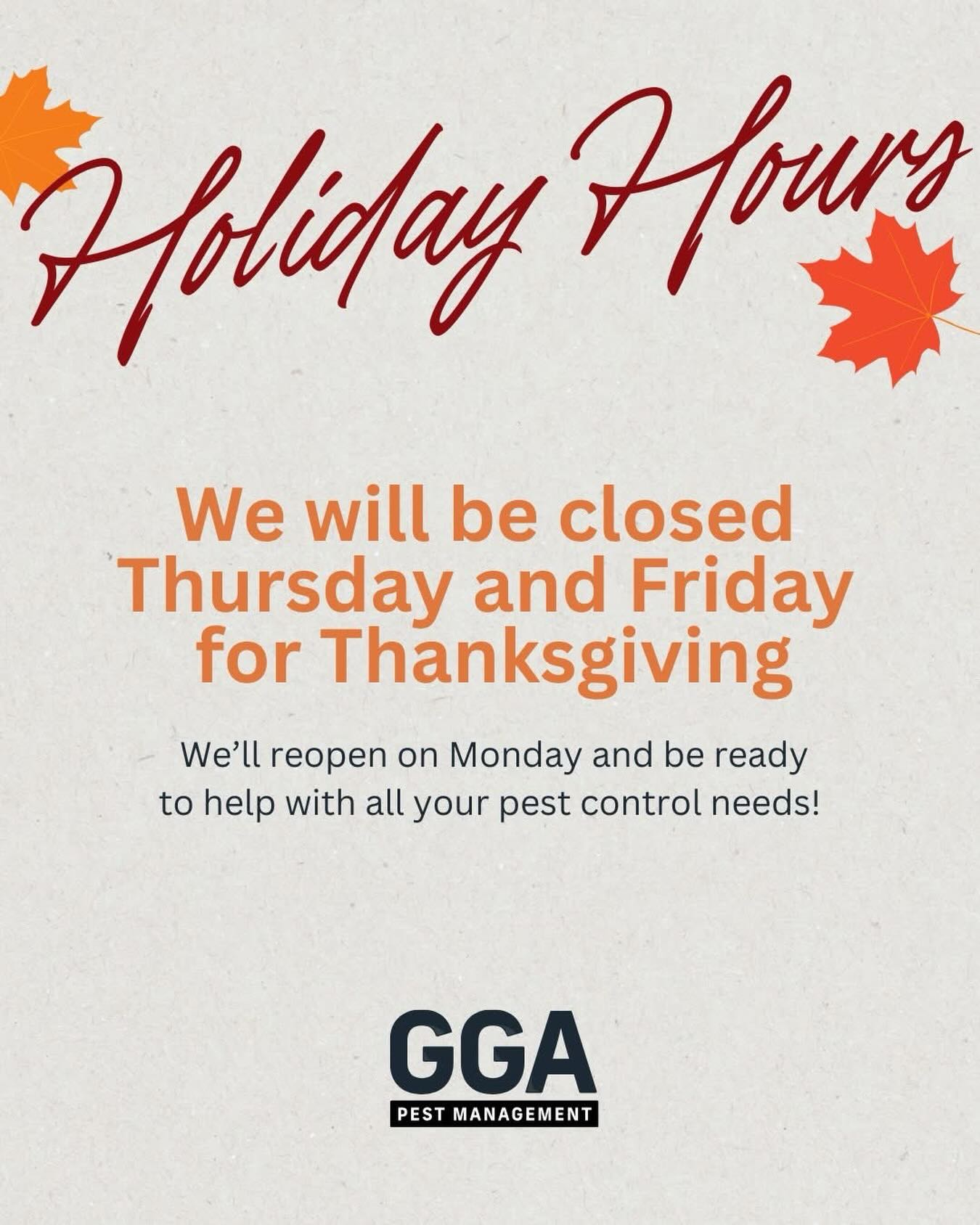 Wishing you and your loved ones a happy, safe, and pest-free Thanksgiving!🧡🍁🦃

