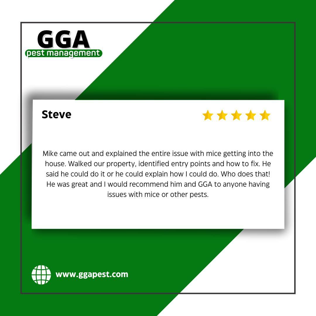 Hearing feedback like this makes our day! We strive to provide exceptional service for every customer, and it means a lot to know we're achieving that.

Have you had a great experience with GGA Pest Management? We'd love to hear about it in the comments below!

P.S. Thinking about getting rid of unwanted pests? Give us a call today for a free quote!  