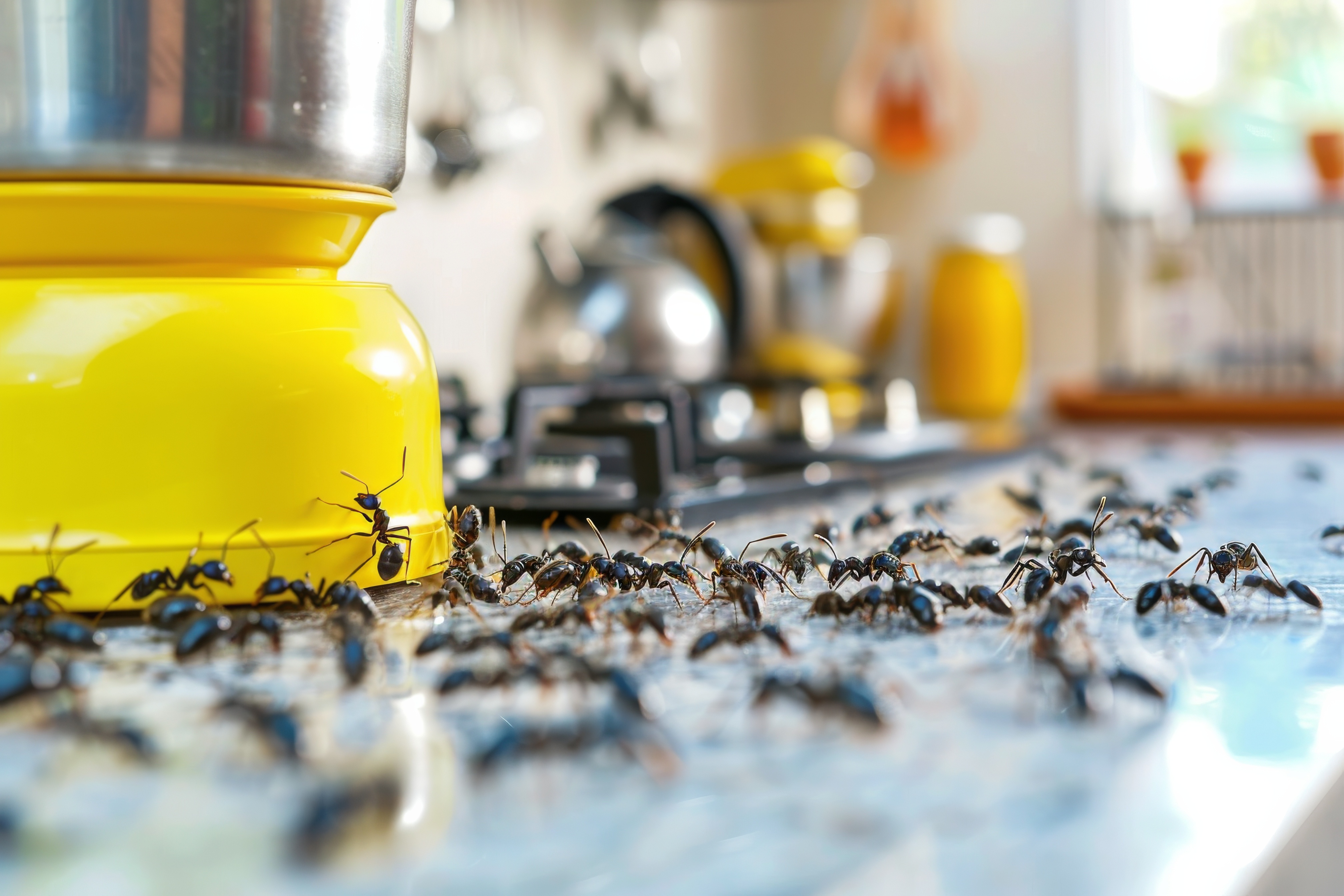 Swarm of ants on the kitchen counter 